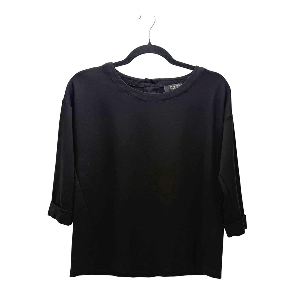 Grace The Perfect‎ Fit Size S Women's Black 3/4 Sleeve Button Back Blouse Top